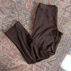 Vintage Les Copains Dark Brown Suede Trousers Pants Italian Leather Y2K